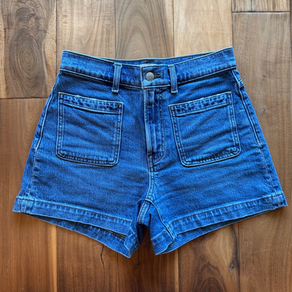 Madewell Blue High-Rise Jean Shorts with Front Patch Pockets